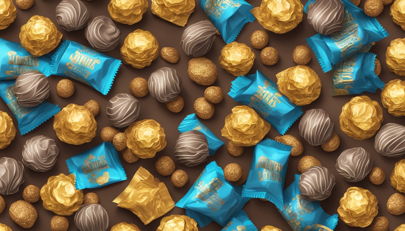 A pile of empty Ferrero Rocher wrappers surrounded by uneaten chocolates