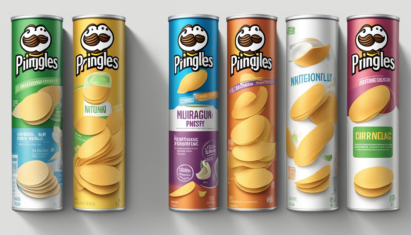 A stack of Pringles cans with a nutrition label, surrounded by empty cans