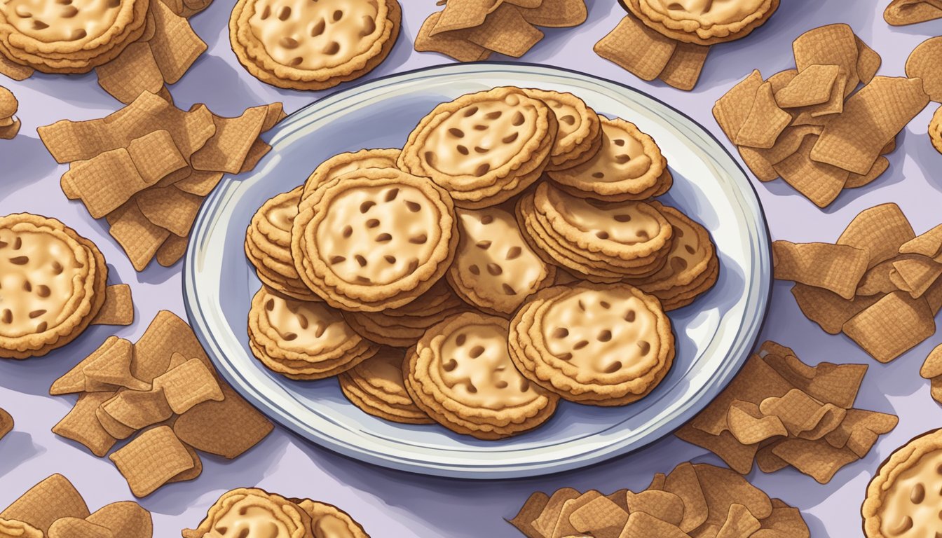 A plate overflowing with Keebler cookies, surrounded by a pile of empty cookie wrappers