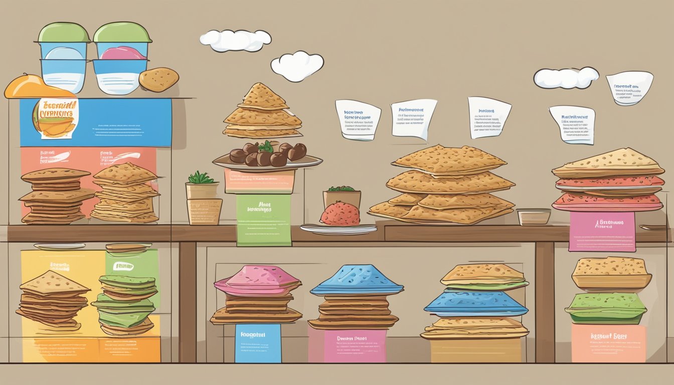 A table with various food items and a chart showing recommended servings. Multiple pop tarts stacked up, exceeding the recommended servings