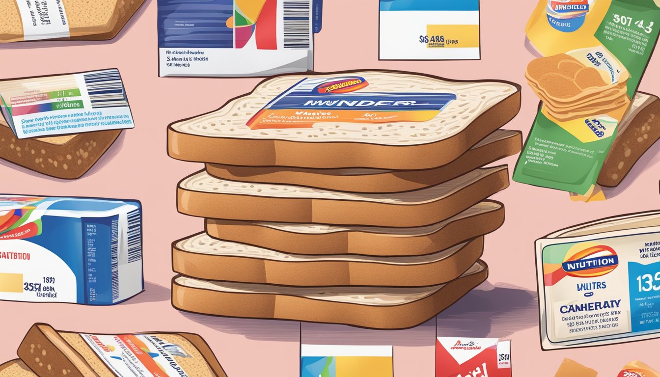 A stack of Wonder Bread slices piling up next to a nutrition label and a list of dietary needs