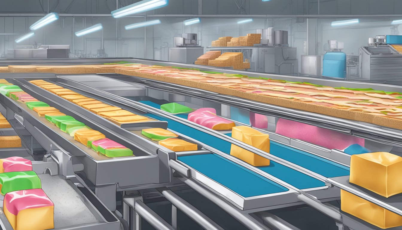 A conveyor belt in a factory with an excessive number of pop tarts being produced