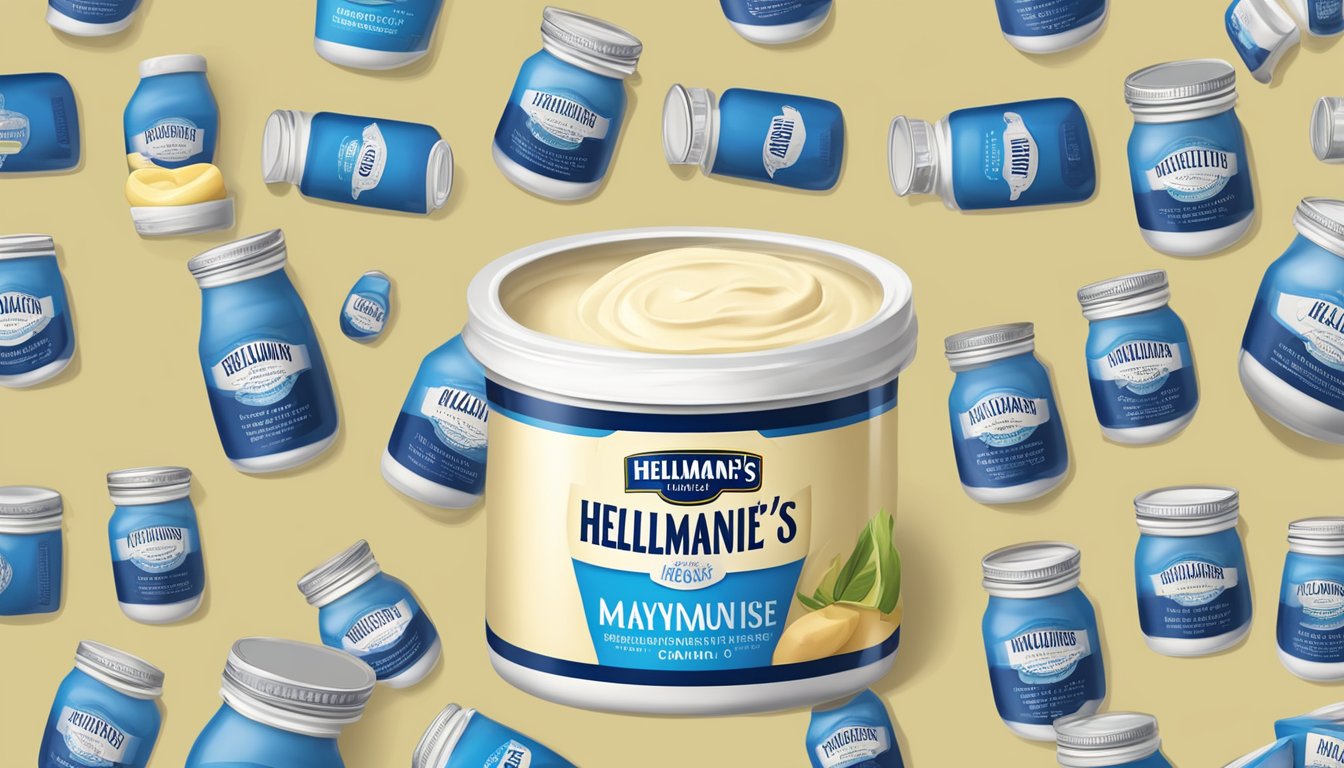 A jar of Hellmann's mayonnaise with a nutritional label and a question mark