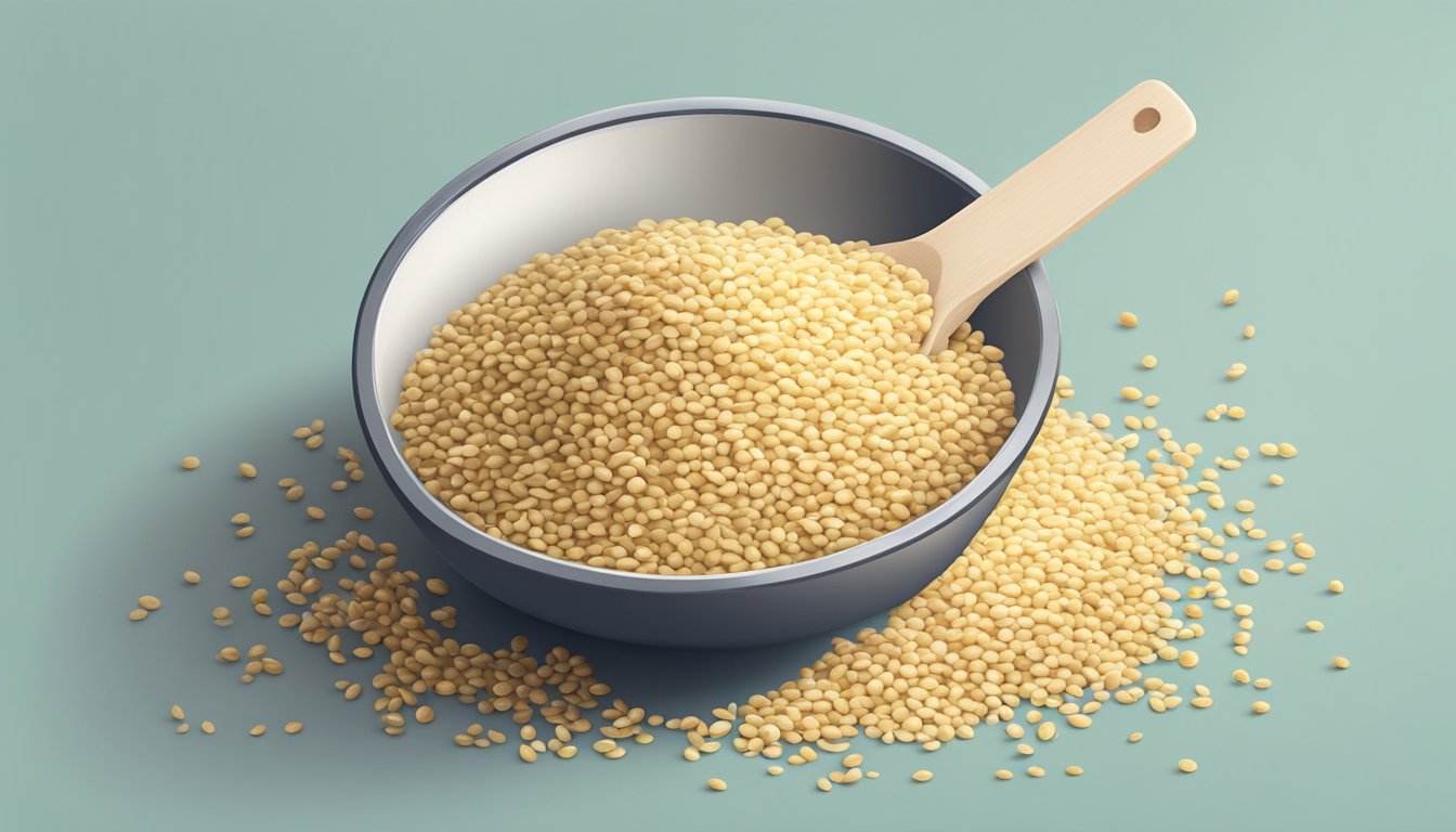 A small pile of sesame seeds overflowing from a measuring cup