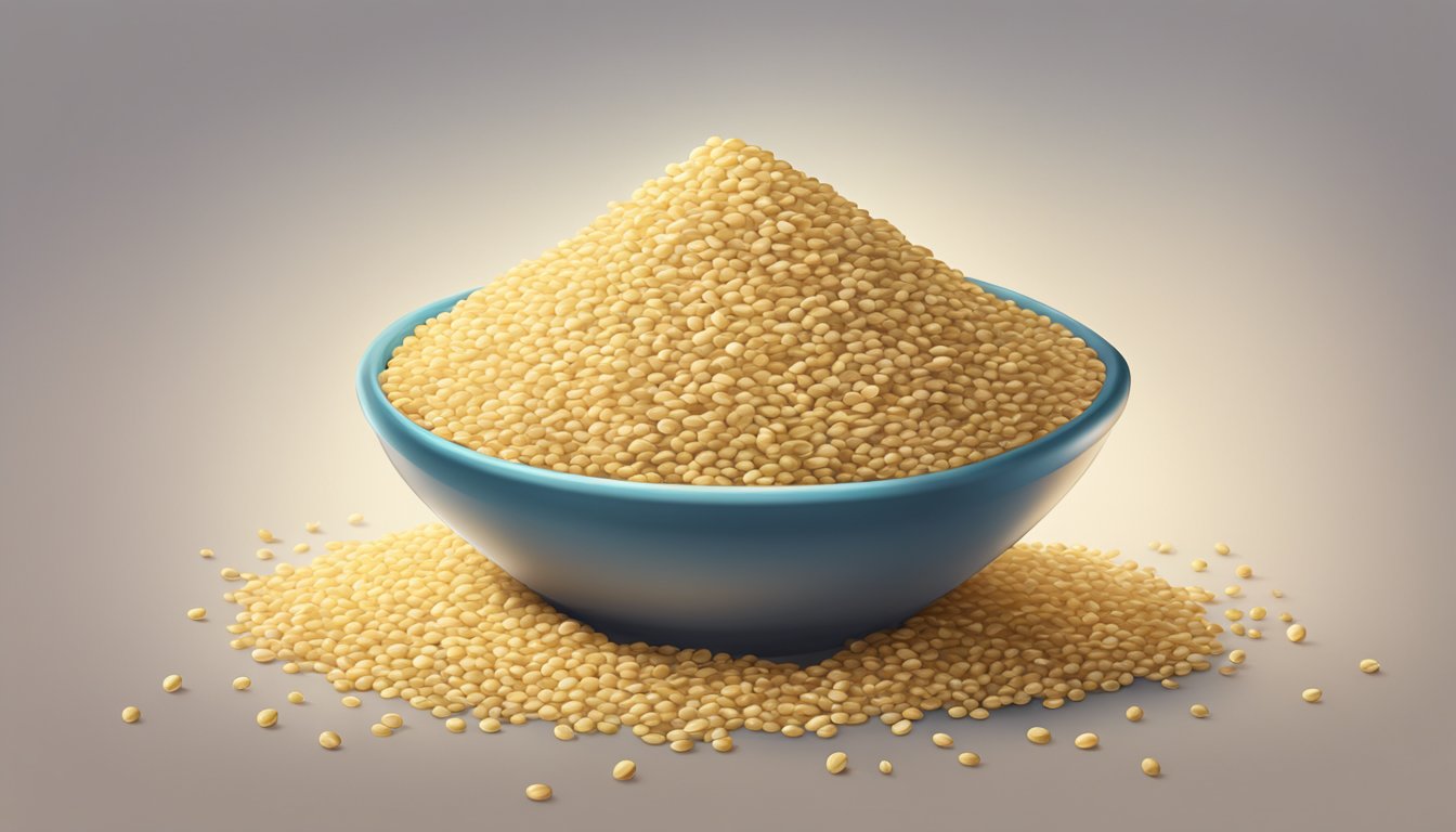 A pile of sesame seeds overflowing from a measuring cup