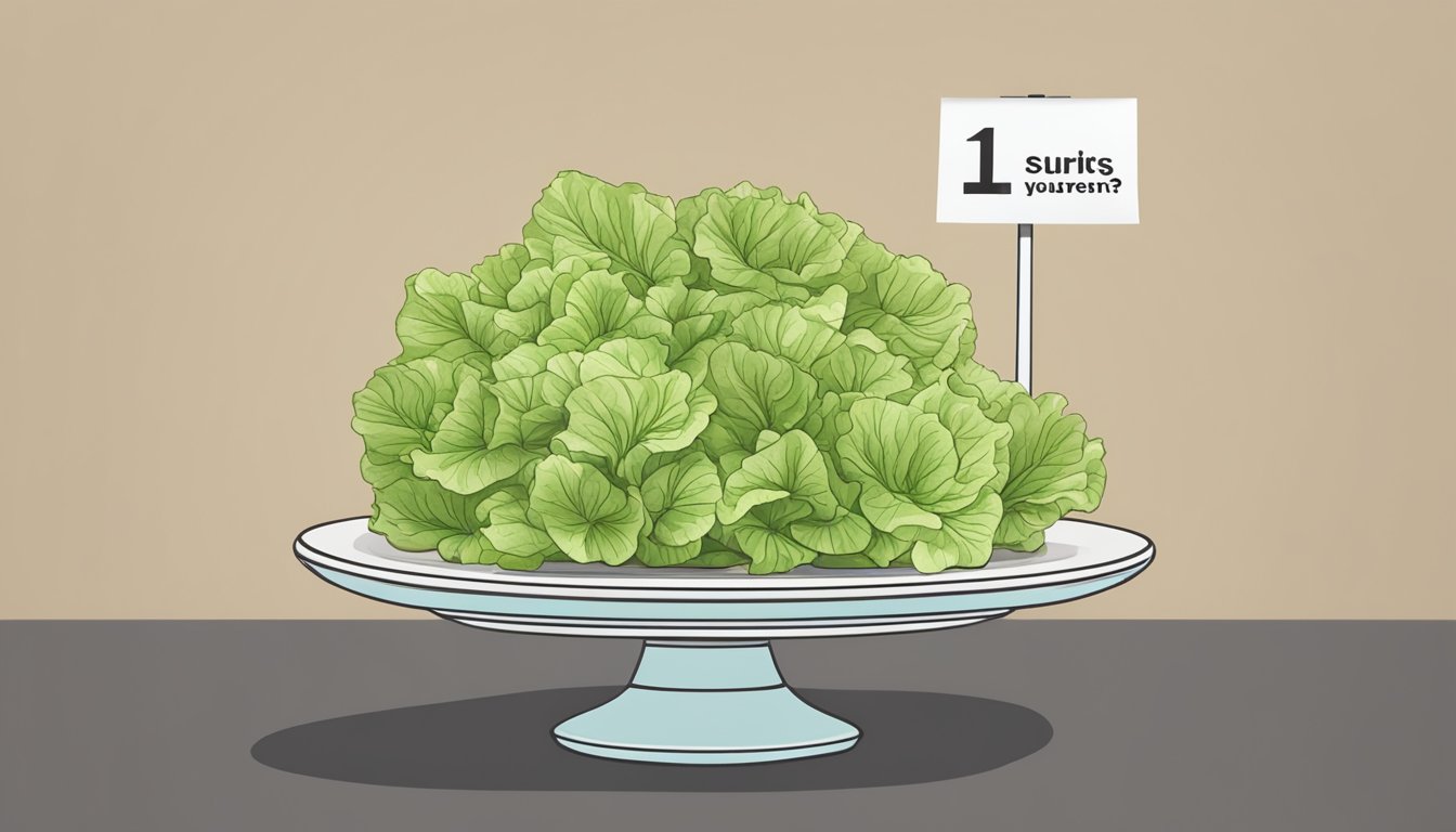 A pile of lettuce cups stacked on a plate, with a warning sign and a question mark hovering above them