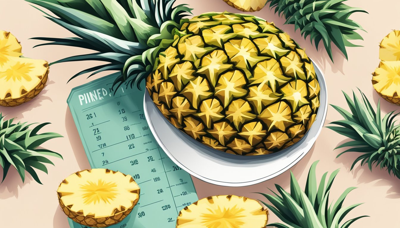 A pile of pineapples with a measuring cup next to it, indicating portion size