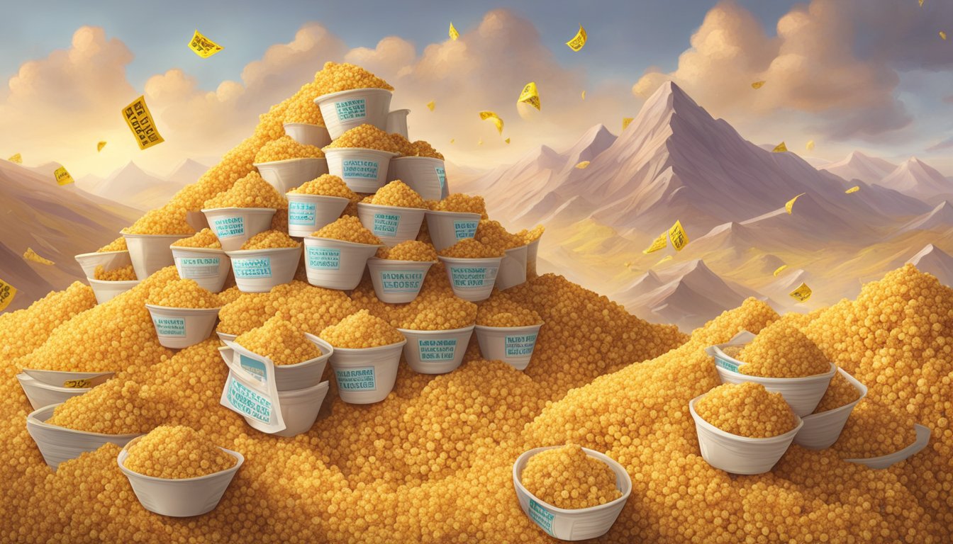 A mountain of overflowing quinoa cups, with warning signs and caution tape surrounding it