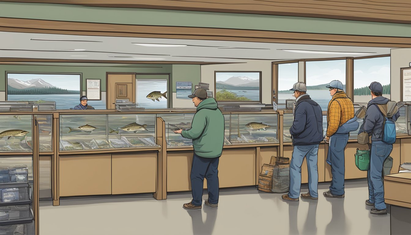 A person purchasing a freshwater fishing license at a Washington state Department of Fish and Wildlife office