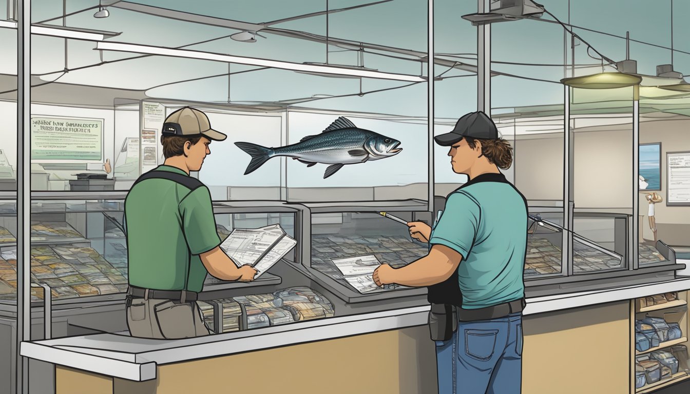 A person purchasing a saltwater fishing license at a California Department of Fish and Wildlife office