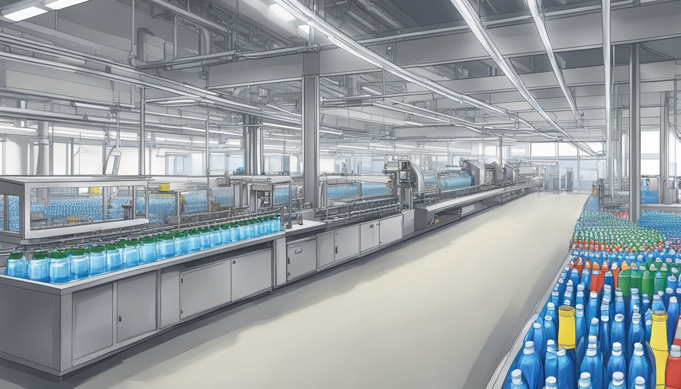 A factory assembly line producing Aquafina bottled water