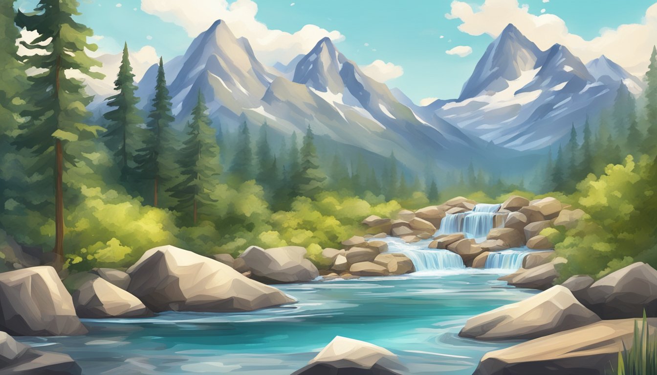 A pristine mountain spring flows into a modern filtration system, producing crystal-clear bottled water