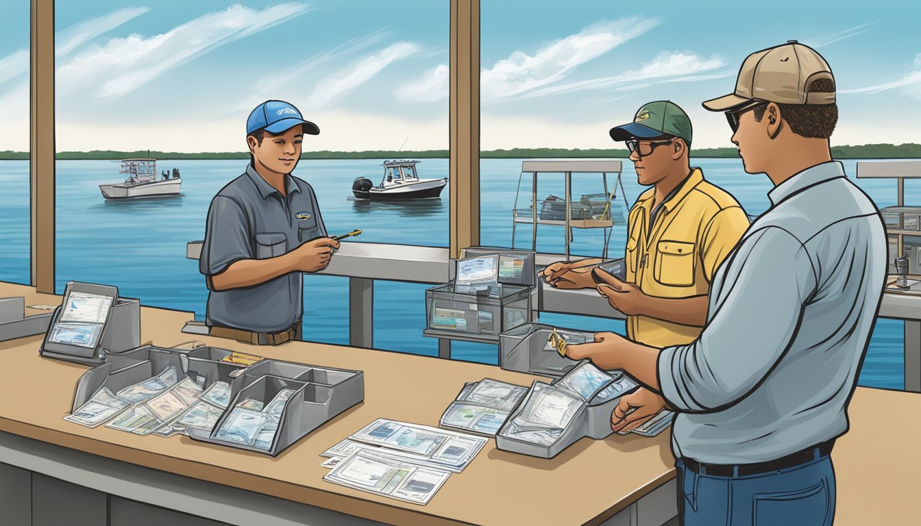 A person purchasing a saltwater fishing license at a Louisiana wildlife and fisheries office