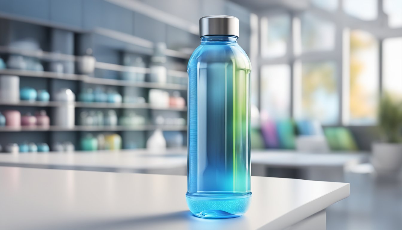 A sleek, modern water bottle stands against a backdrop of technological advancements and innovative designs