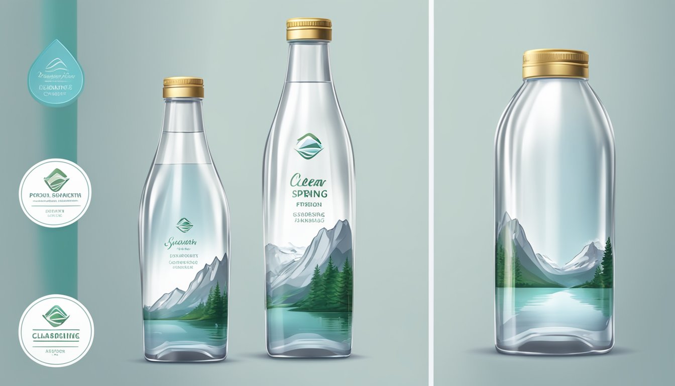 A clear, pristine mountain spring gushing into a sleek, transparent bottle, with a simple, elegant label