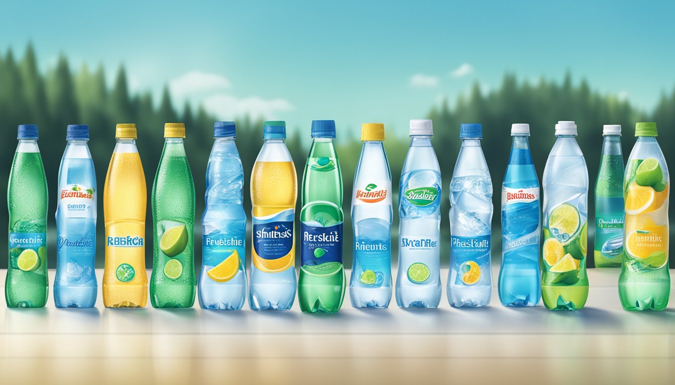 A lineup of various bottled water brands, with Refreshe standing out as the most appealing and refreshing option