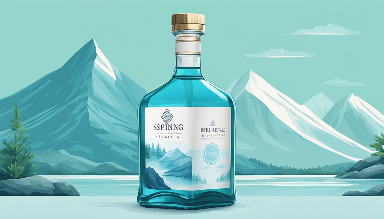 A clear, tranquil mountain spring flows into a sleek, modern bottle. The label features a serene aqua blue color, evoking a sense of purity and refreshment