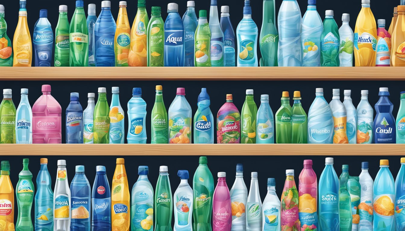 Aqua Carpatica bottle surrounded by other bottled water brands on a market shelf