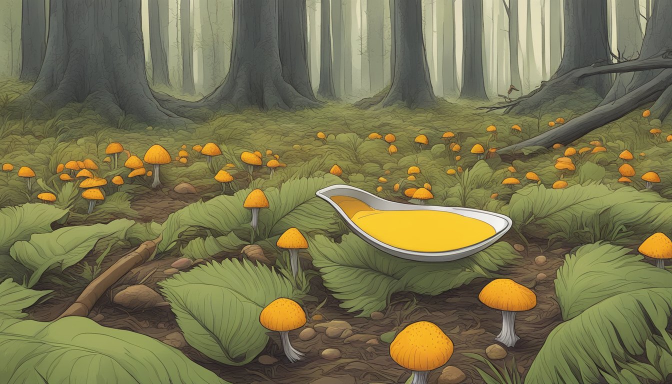 A forest floor with saffron milk caps being foraged by wildlife