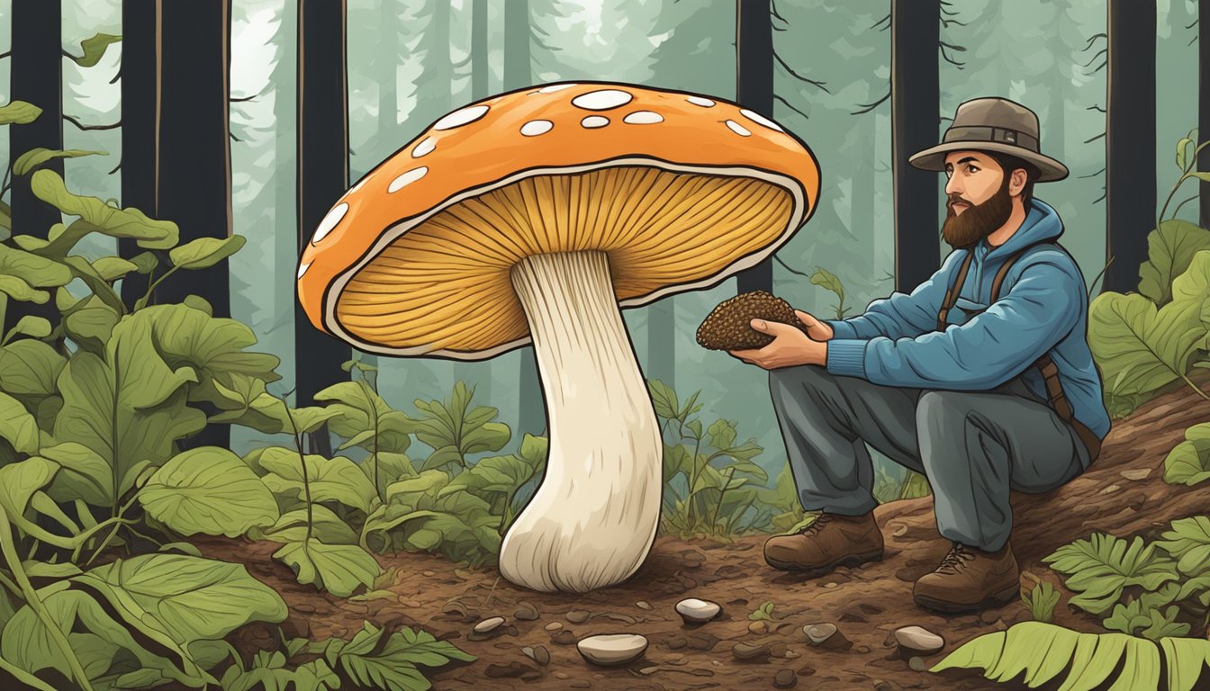 Kaibab Slippery Jack mushroom being carefully plucked from forest floor