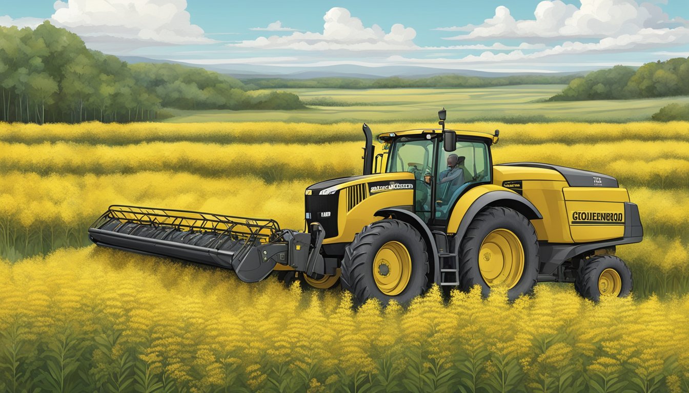 A field of goldenrod being carefully harvested for conservation and sustainability