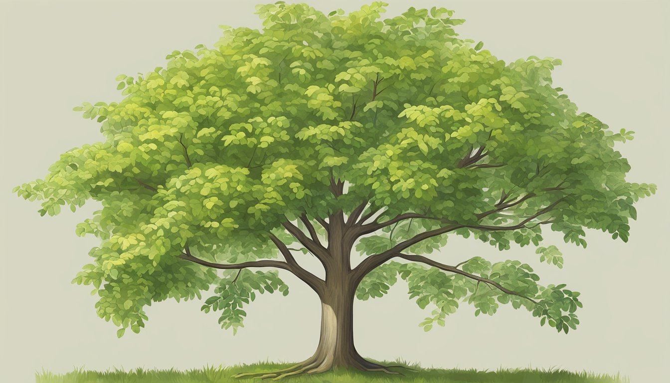 A green ash tree grows from a small seedling, its branches reaching towards the sky. Throughout its life cycle, it goes through seasons of foraging and harvesting, with leaves changing color in the fall