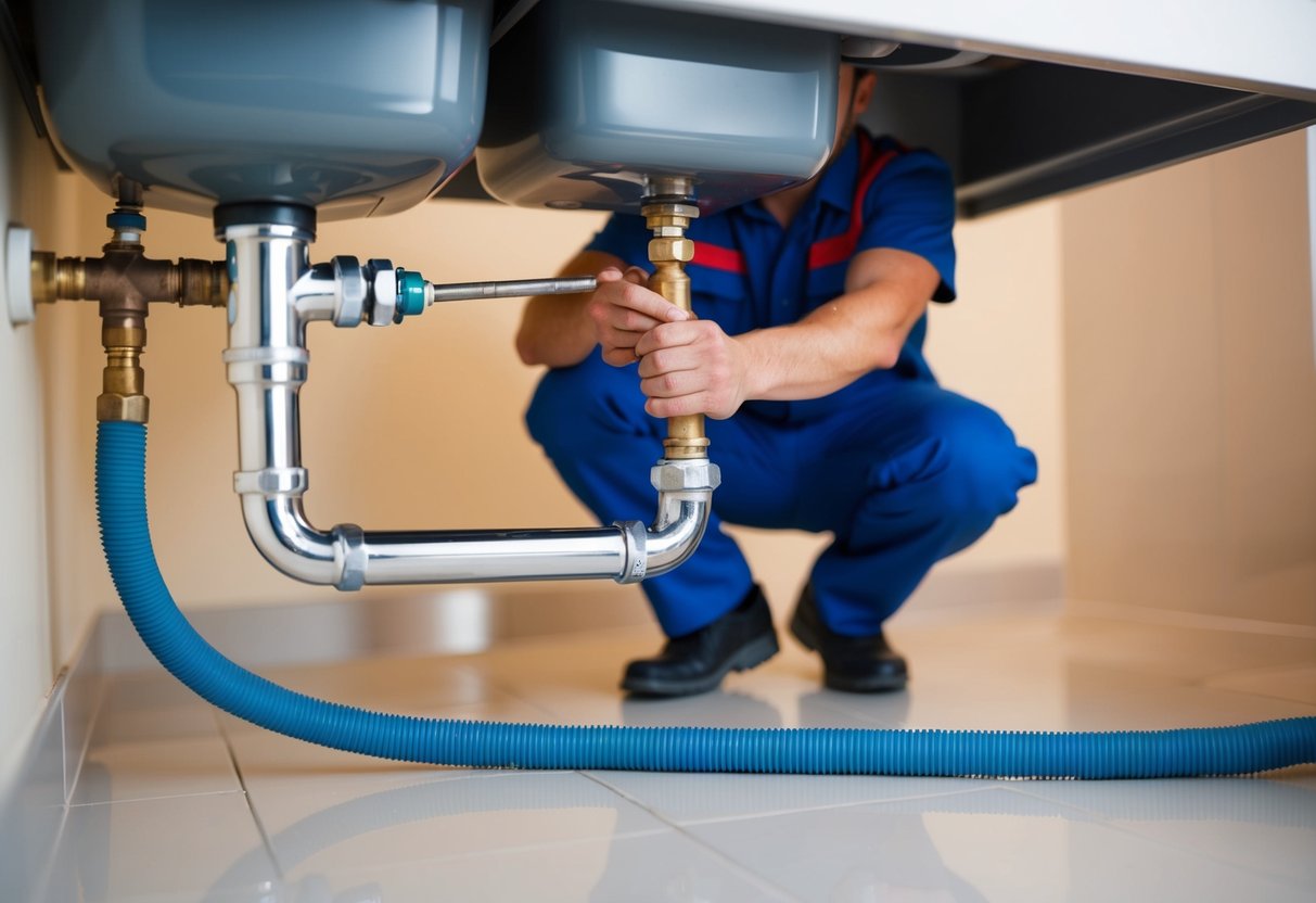 A plumber in Hartamas fixing a leaking pipe under a sink