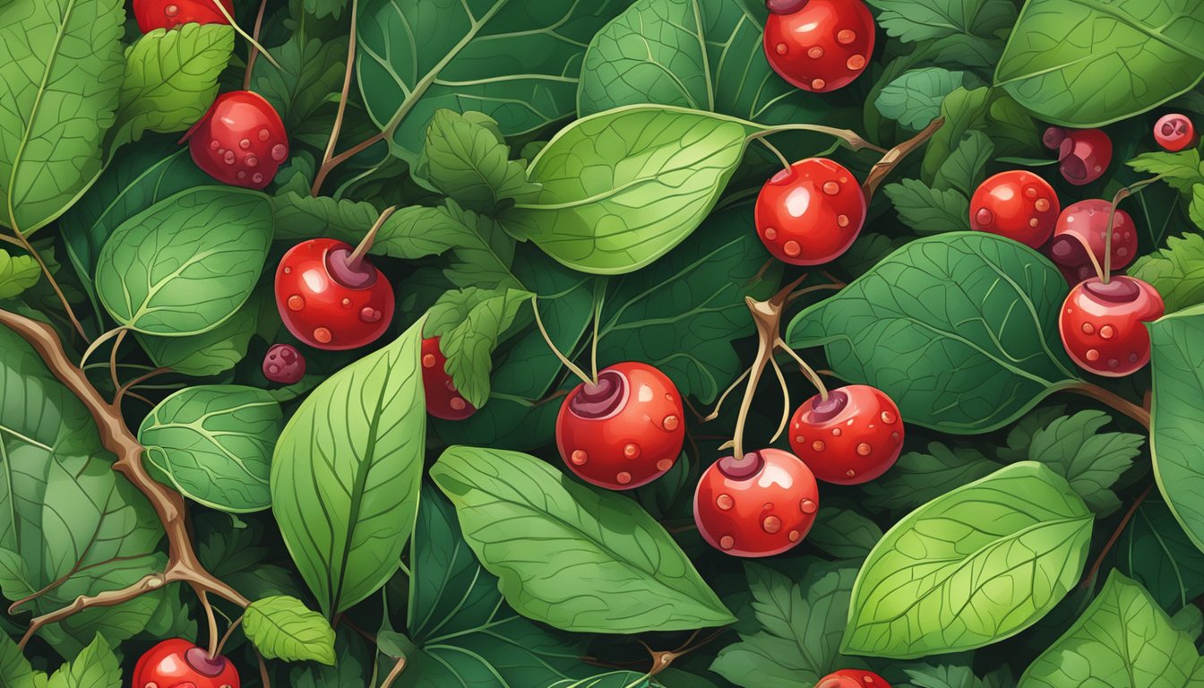 A forest floor with vibrant red partridgeberries growing among green leaves and twigs