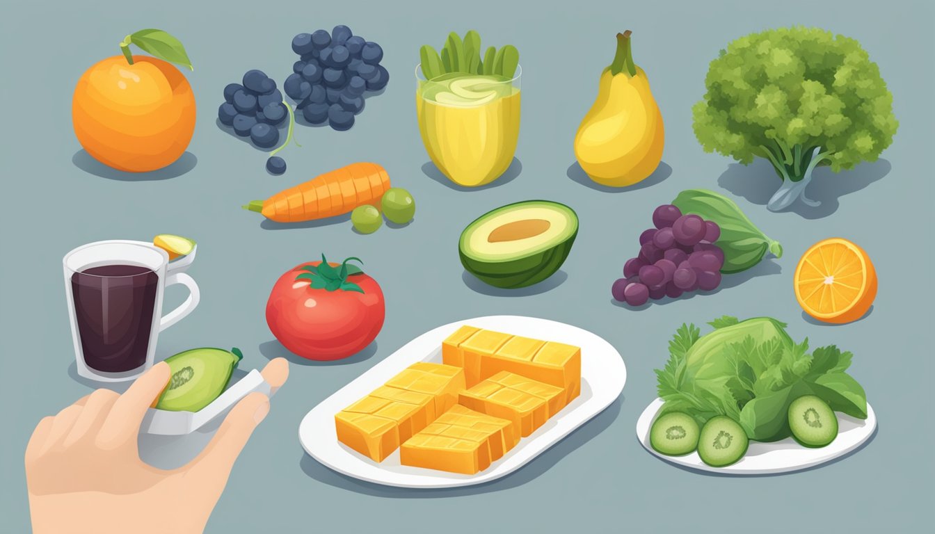 A person measuring portion sizes of fruits and vegetables while avoiding processed foods and sugary drinks