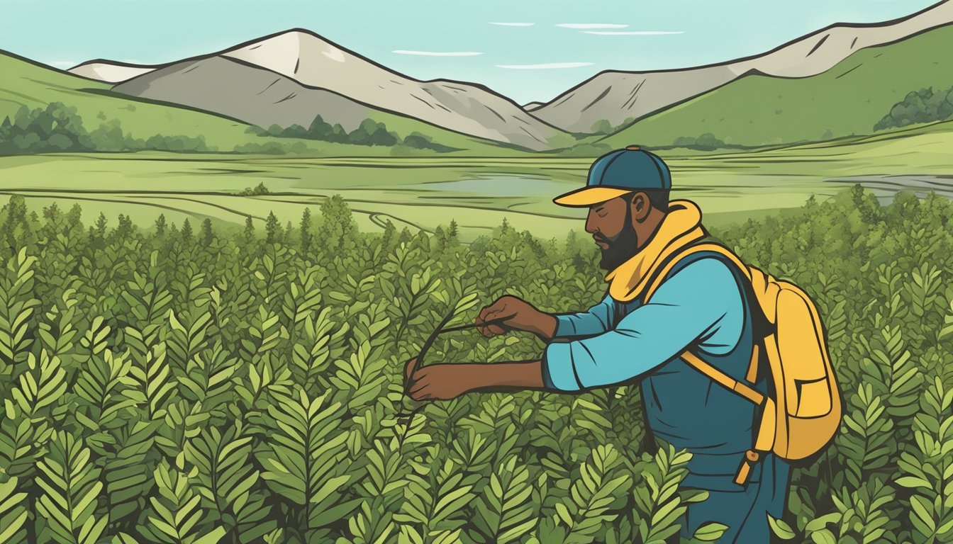 A person gathering wild licorice with respect for local customs and environmental regulations