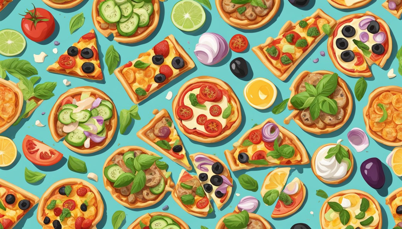 A colorful array of pizza toppings and vegan additions on a waffle