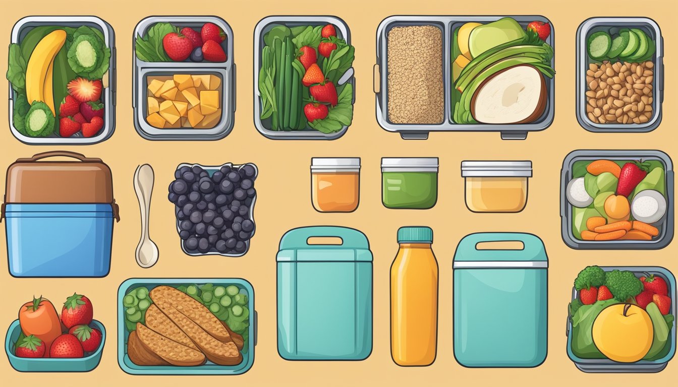 A lunch box filled with healthy food options, such as fruits, vegetables, lean proteins, and whole grains, arranged in an organized and visually appealing manner