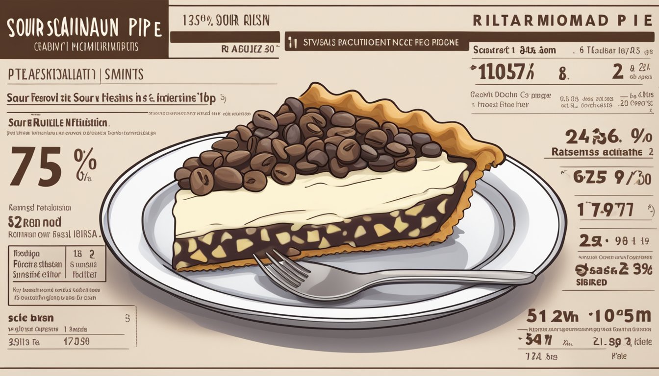 A slice of sour cream raisin pie with a nutritional information label next to it