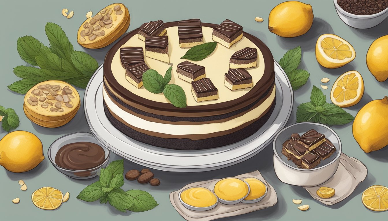 A plate of nanaimo bars surrounded by various vegan ingredients