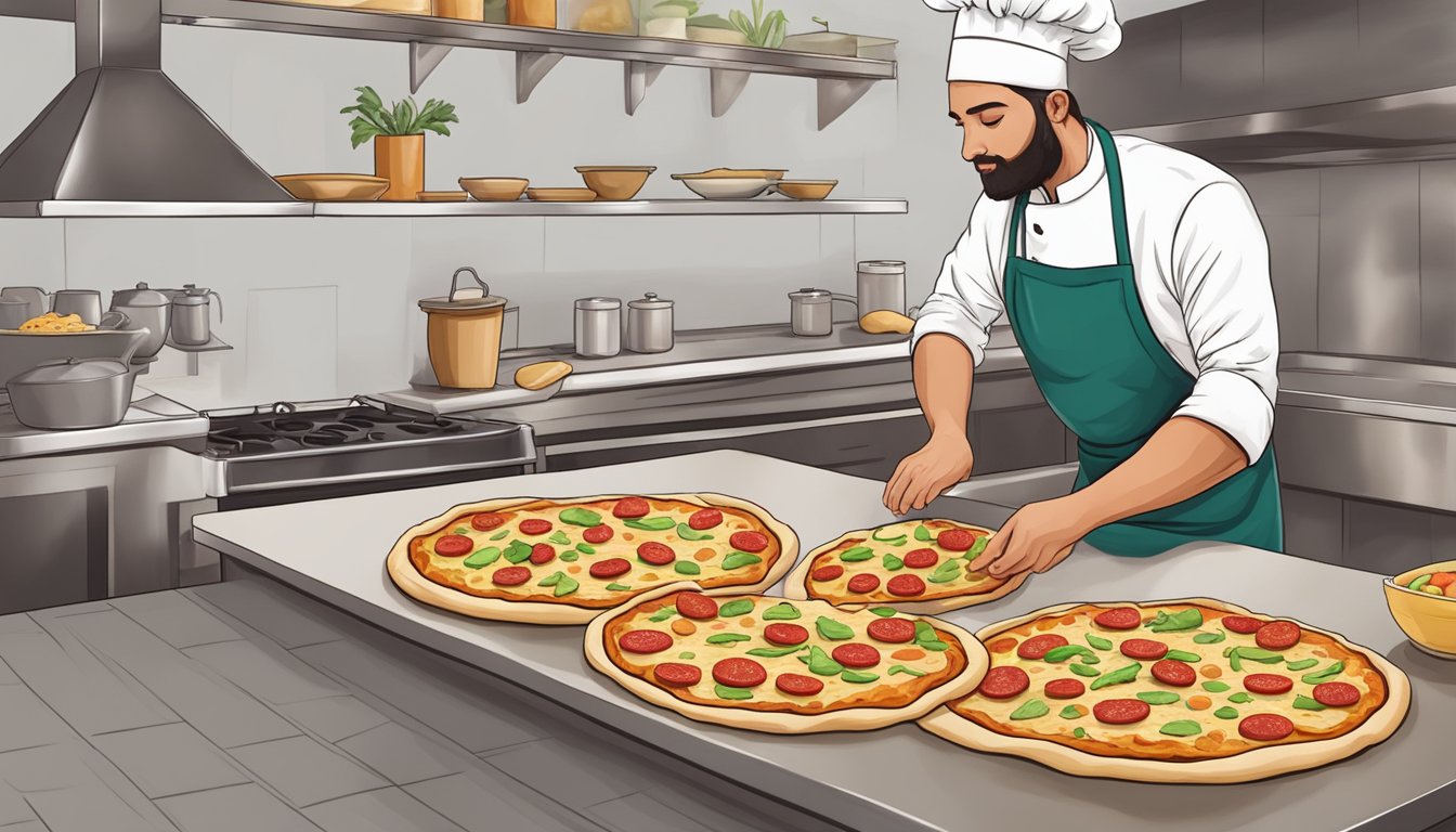 A chef folds and seals vegan pizza filling into dough, then bakes