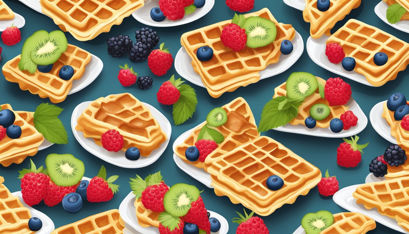 A plate of waffles topped with a colorful assortment of fresh berries