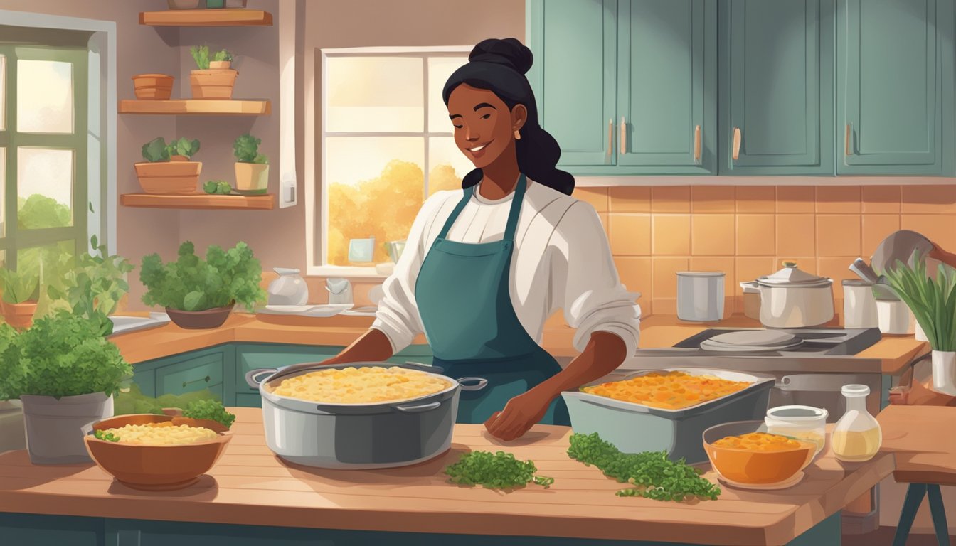 A person assembles and bakes a vegan shepherd's pie in a cozy kitchen