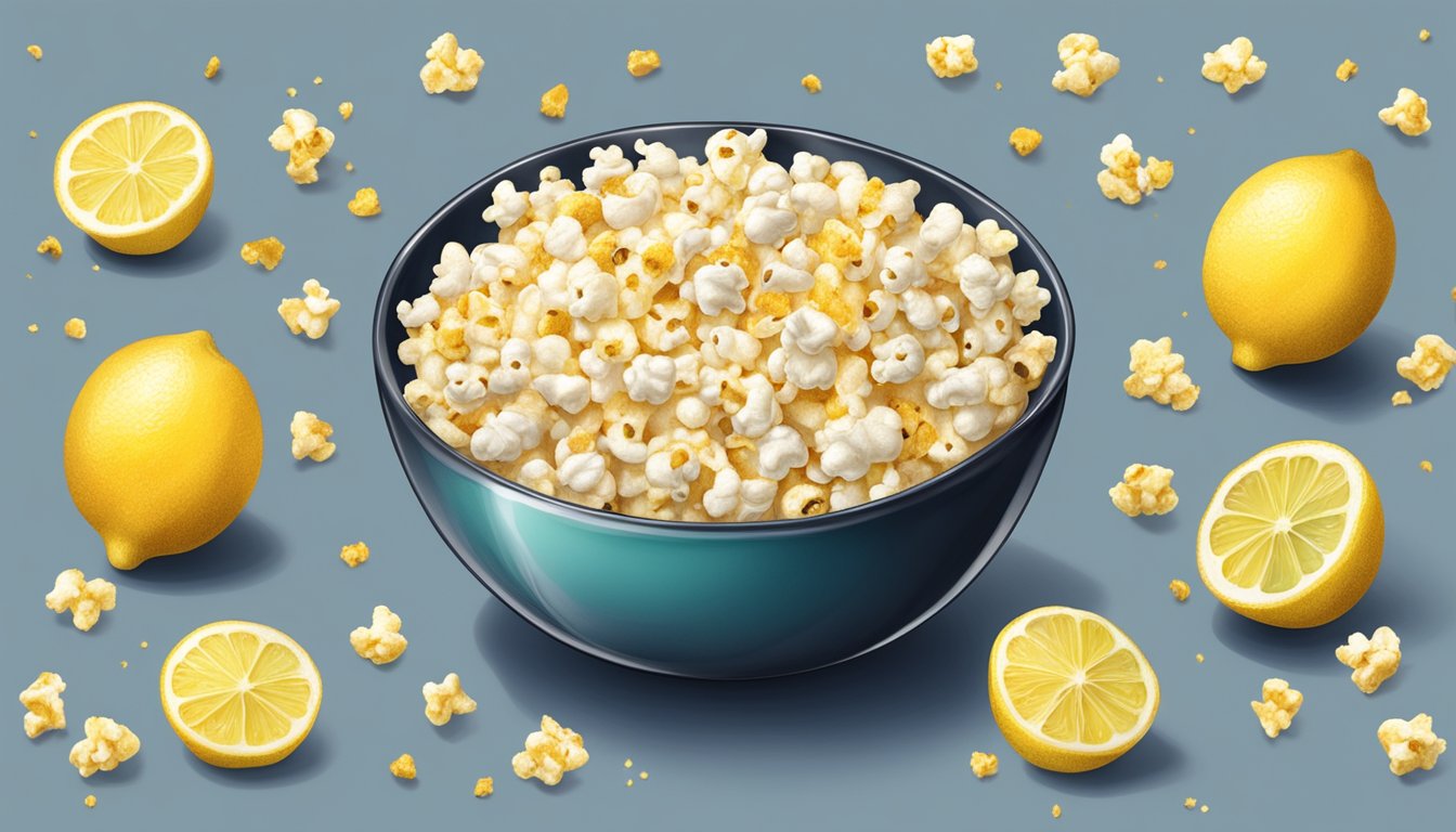 A bowl of popcorn topped with lemon zest, pepper flakes, and other healthy seasonings