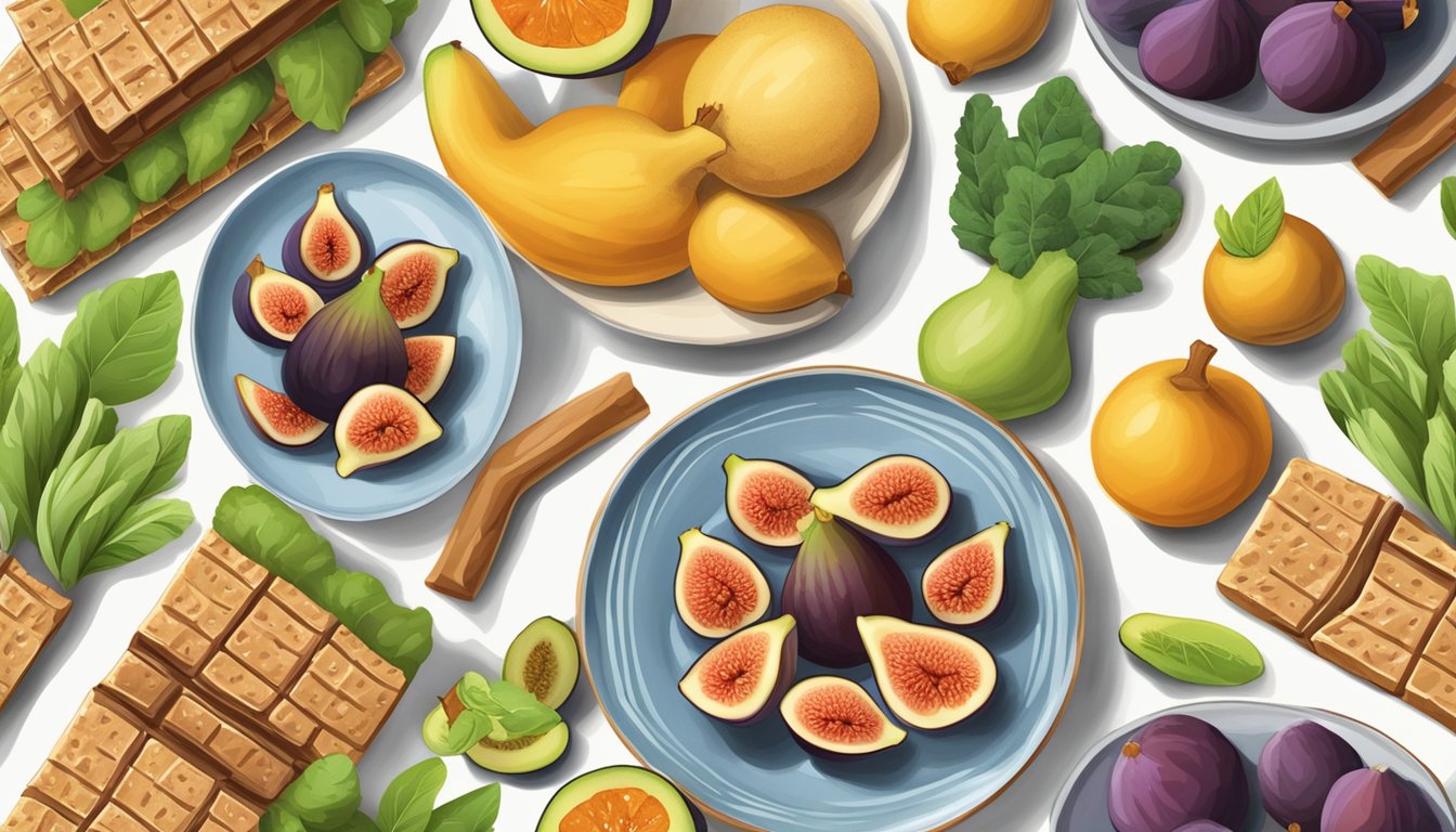 A plate of fig bars surrounded by fruits and vegetables