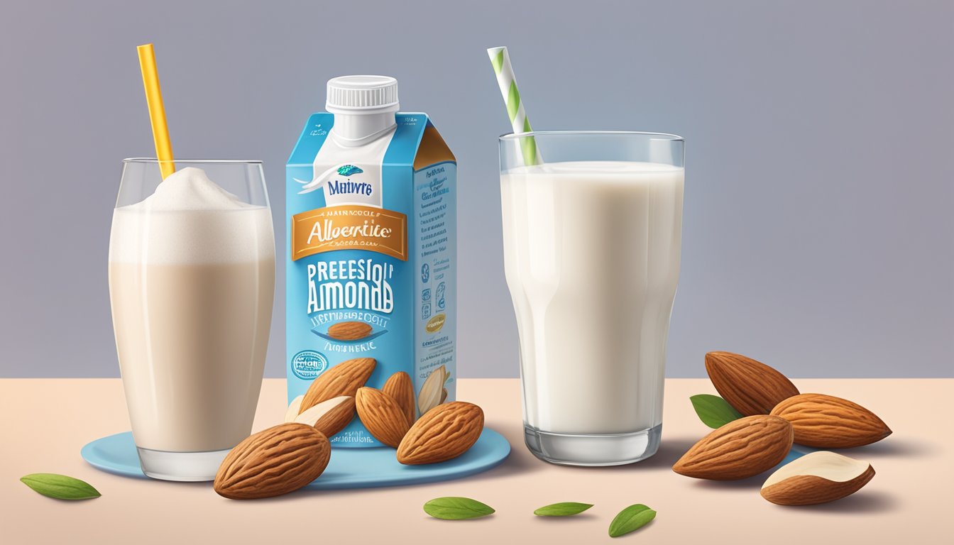 A glass of Almond Breeze Unsweetened Almond Milk surrounded by three different dairy free milk alternatives for diabetics