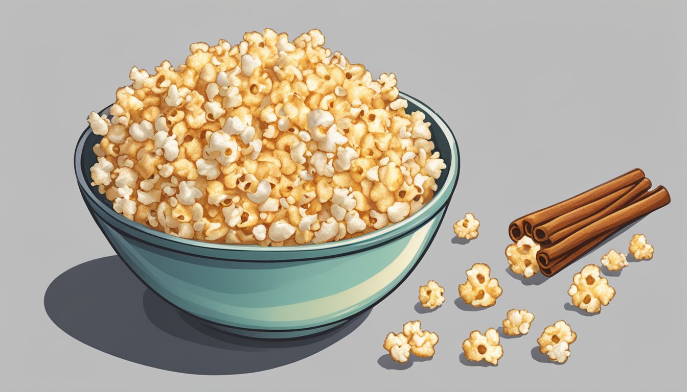 A bowl of air-popped popcorn with three healthy toppings: cinnamon, grated parmesan cheese, and a sprinkle of chili powder