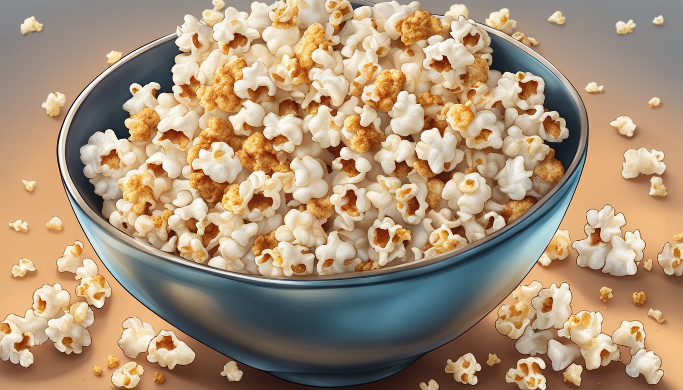 A bowl of air-popped popcorn topped with cinnamon, Parmesan cheese, and chili powder