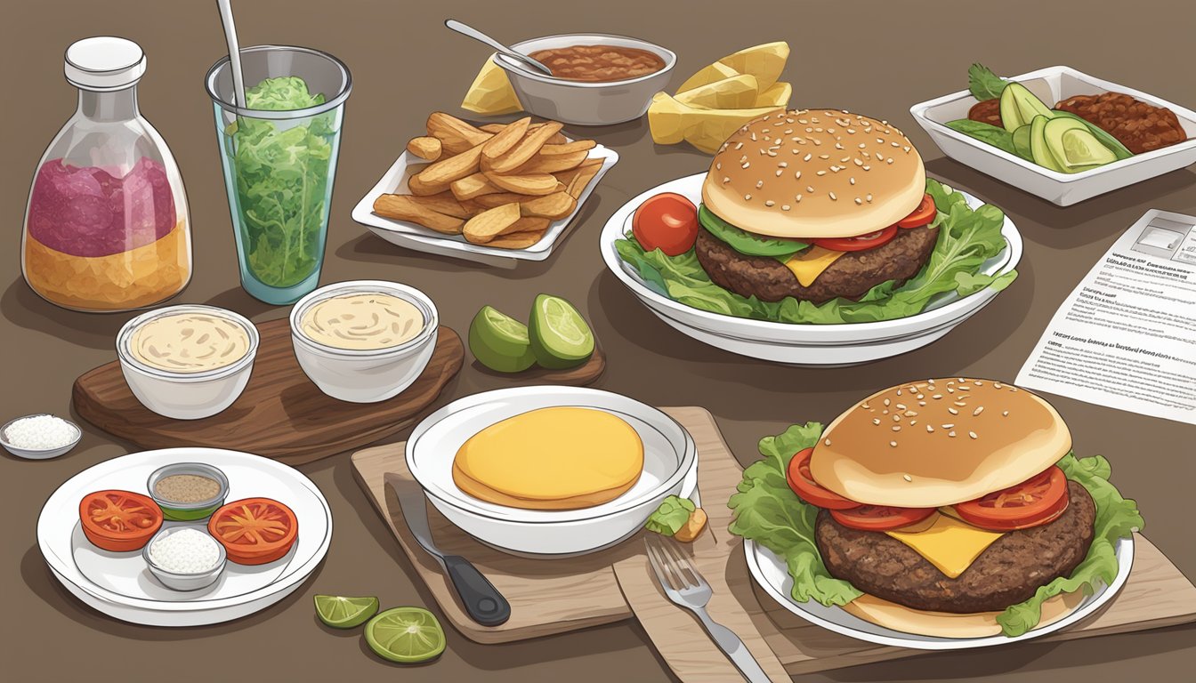 A table set with diabetes-friendly burger ingredients and recipe cards