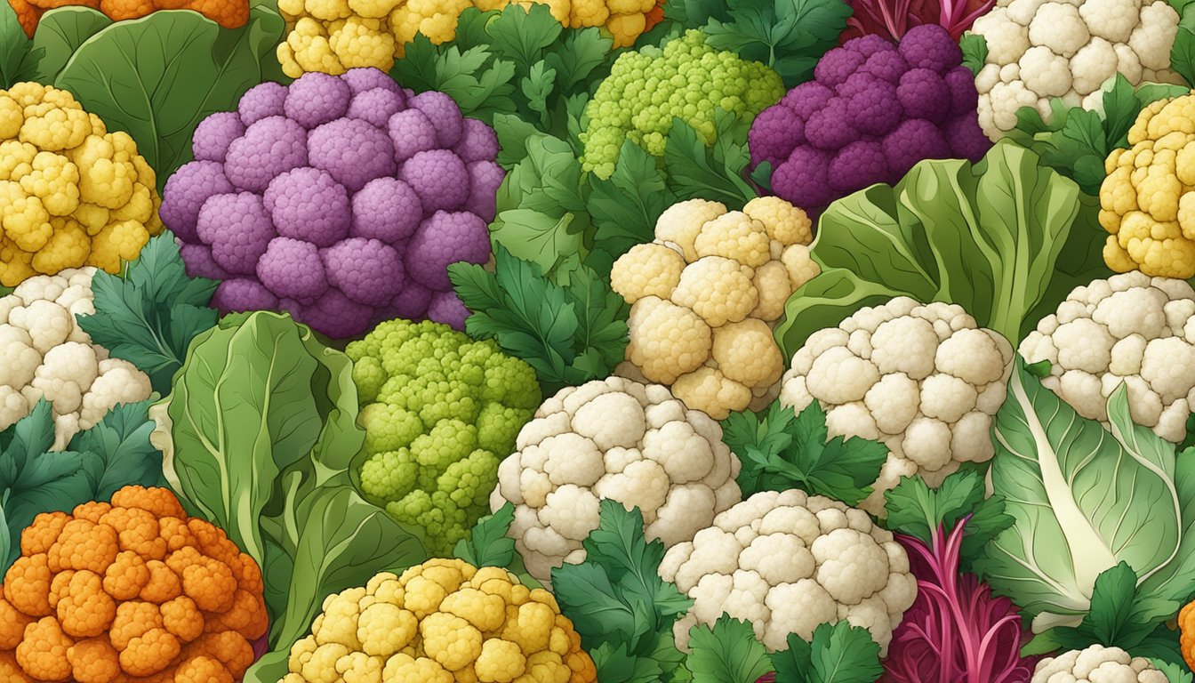 A colorful array of cauliflower dishes, from roasted to mashed, surrounded by fresh herbs and spices