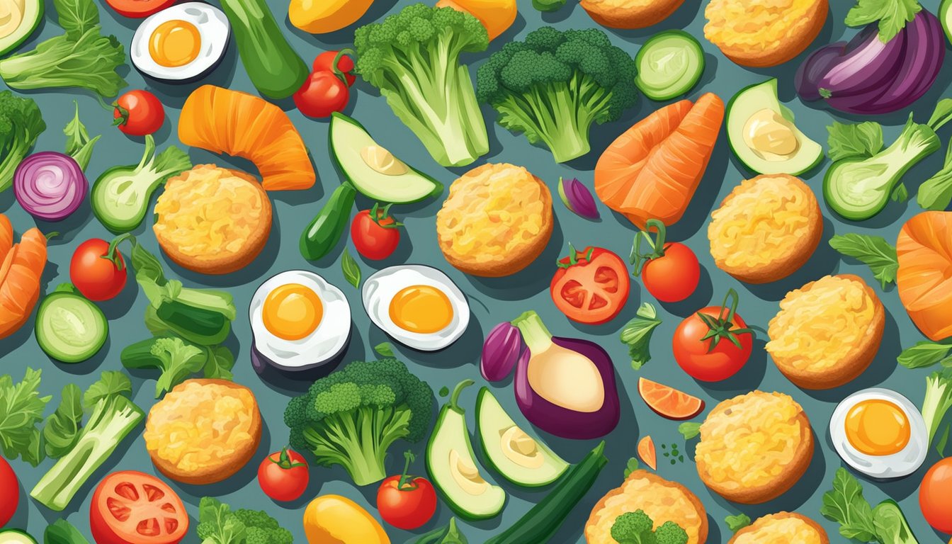 A colorful array of fresh vegetables surrounds a tray of perfectly baked egg muffins, each one bursting with nutritious ingredients