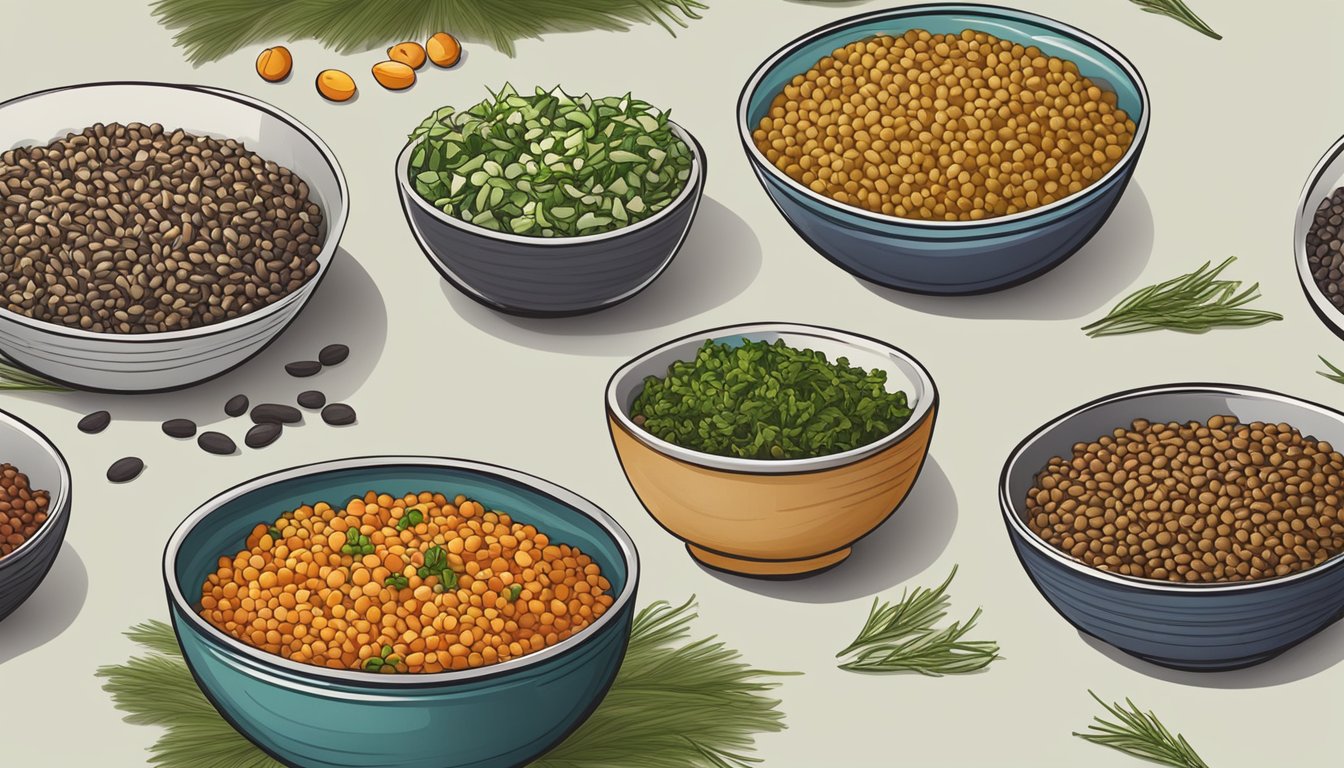 A colorful array of wild rice, lentils, and fresh vegetables arranged in six grain bowls, ready to be enjoyed by diabetics seeking a nutritious meal