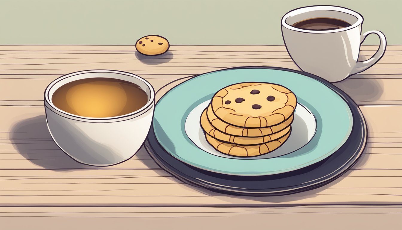 A plate of langues de chat cookies next to a cup of vegan tea