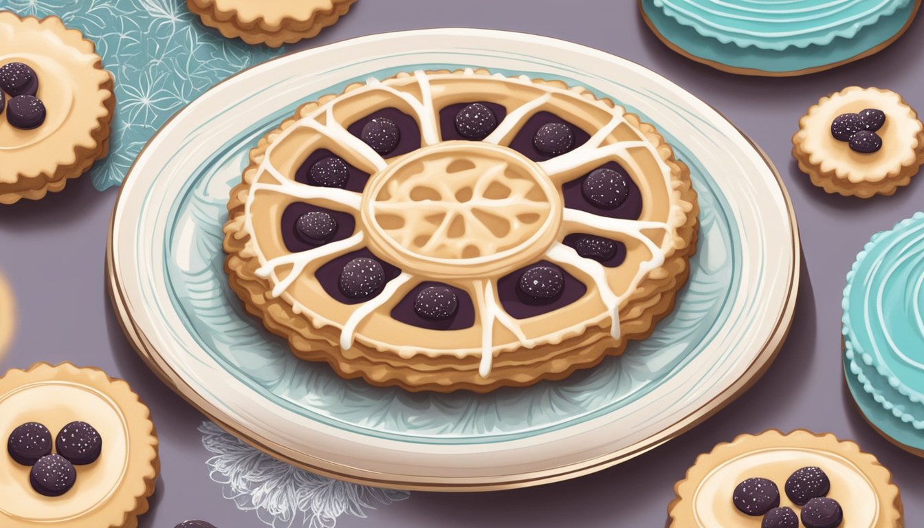 A plate of vegan linzer cookies with decorative icing and presentation