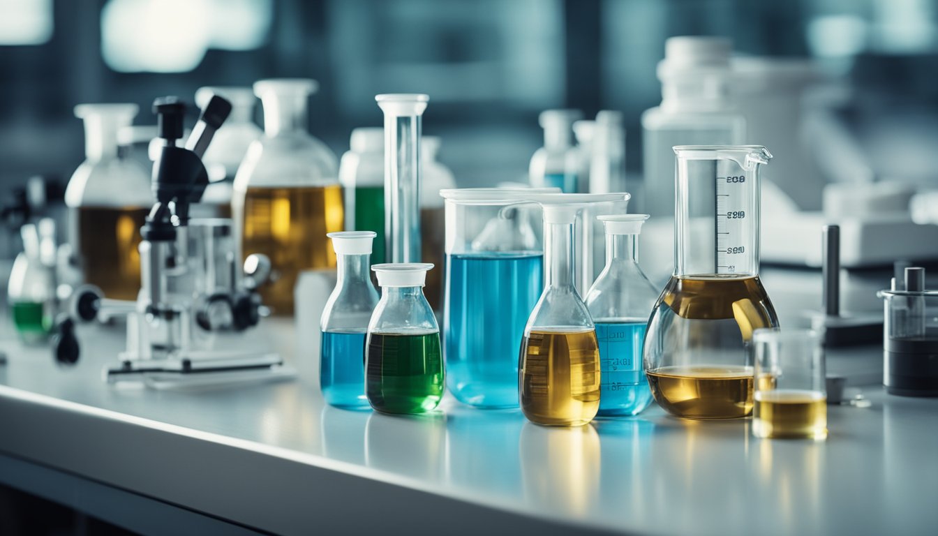 A laboratory setting with equipment and containers for testing D-Allulose specifications