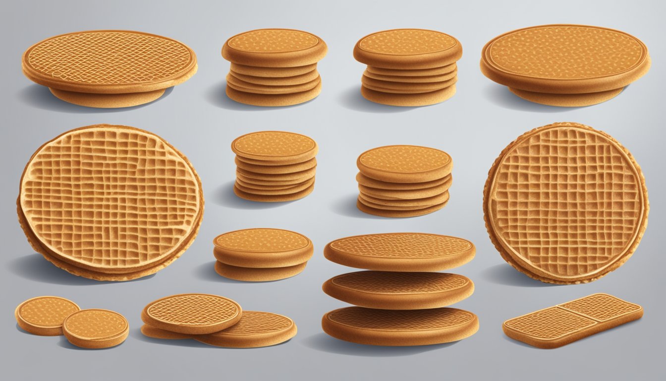 A display of stroopwafels with prominent vegan and dietary information symbols